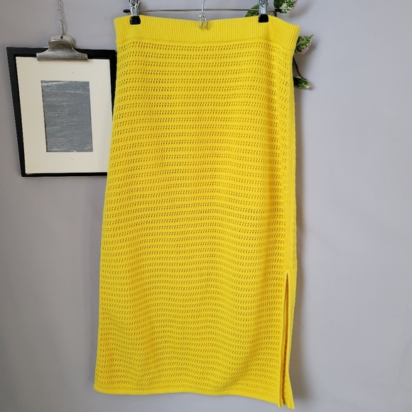 Everlane Crochet Knit Midi Skirt Lemon Yellow Organic Cotton L - Picture 2 of 14